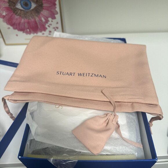 Stuart Weitzman Goldie 60 Pearl Slide Sandals 6.5 NIB Block Heel Black Suede - Picture 10 of 14